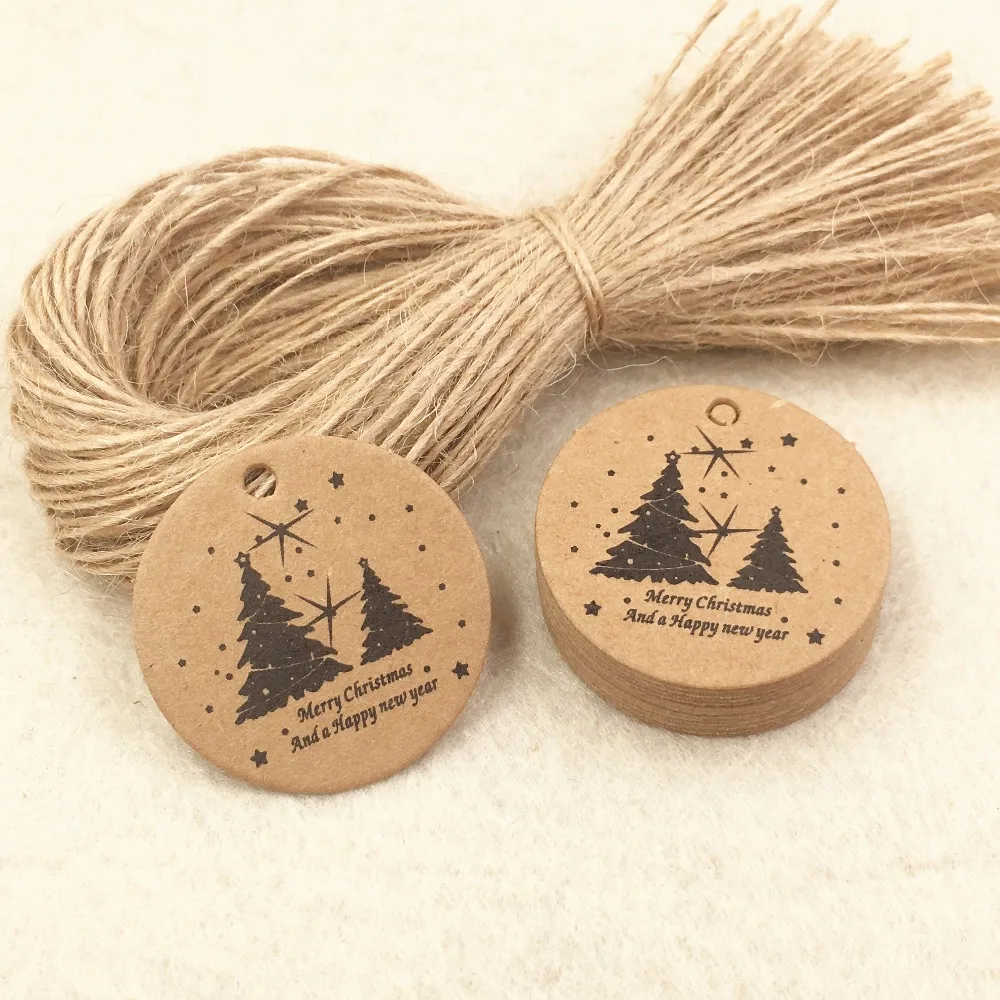 200pcs Kraft Merry Christmas Gift Tags+Strings. Handmade Christmas Tree
