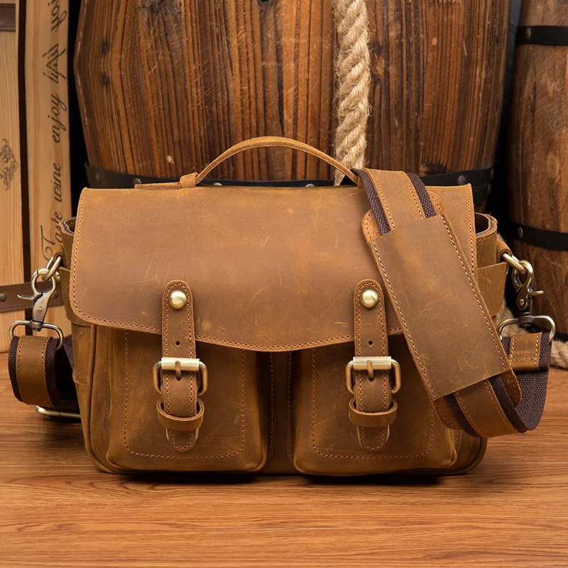 Men Genuine Leather Crossbody Bag Men Messenger Professional Camera bag