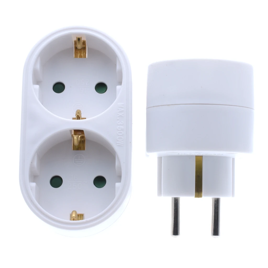 2 way European electrical power extension socket, Euro CEE7/7 Schuko to CEE7/3 wall Outlet Socket