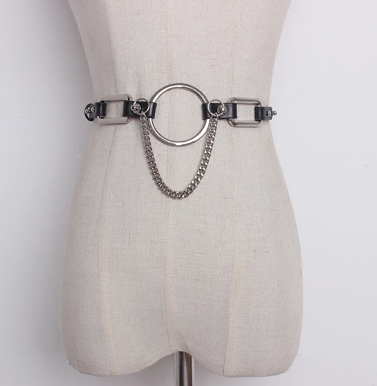 New Harajuku Fashion Metal Chain Leather Adjustable Belt Women Necklace Two Ways Wear-in Men&#39;s ...