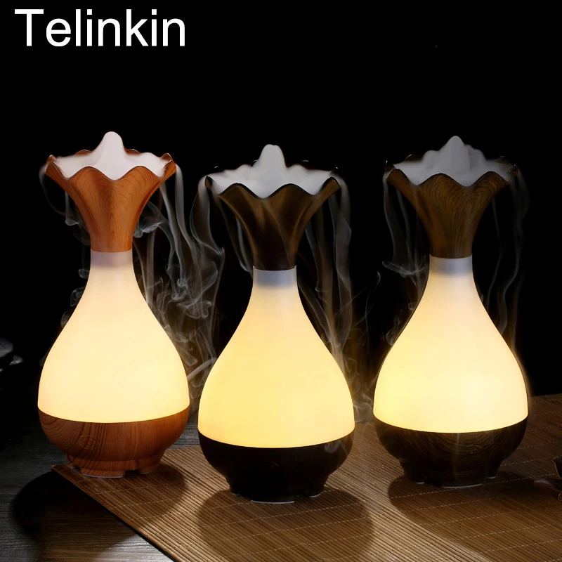 

USB Air Humidifier Ultrasonic Aromatherapy Essential Oil diffuser Aroma LED Night Light Nebulizer Air Purifier Wood Vase