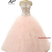 ANGELSBRIDEP/модное милое бальное платье 16, пышное платье из розовой органзы с отделкой бисером, пышное вечернее роскошное платье