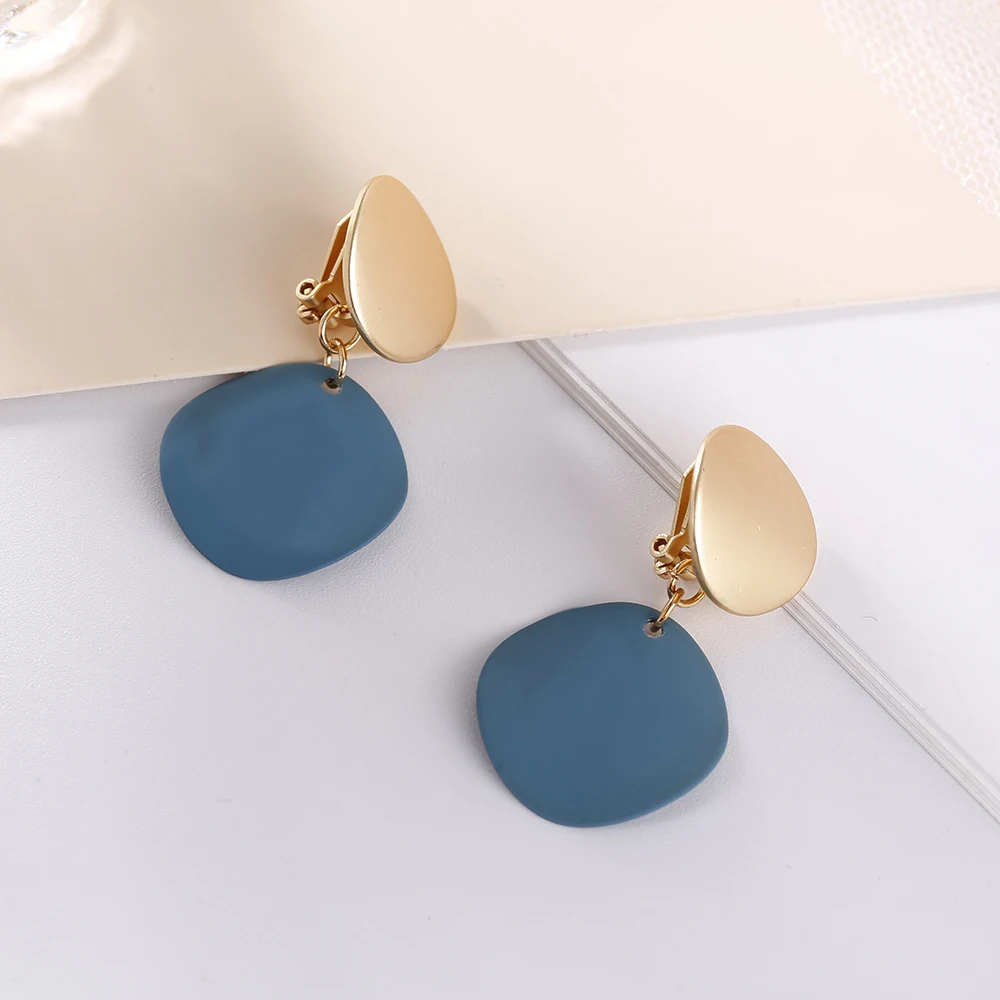 JIOFREE Fashion Non Pierced Clip On Earrings Geometric Metal Round Statement Ear Clips for Women Bijoux Brincos Party Gift - Окраска металла: Blue