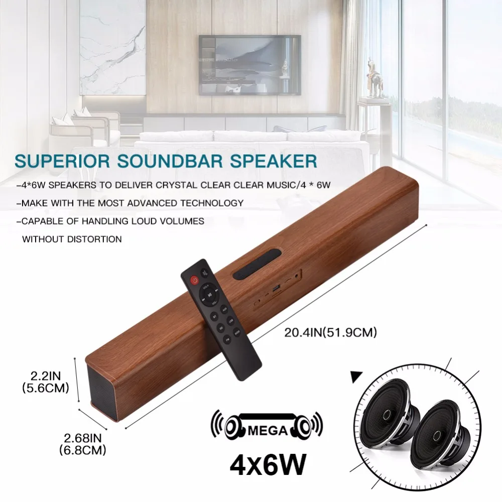Деревянный bluetooth Саундбар 24 Вт 2 0 канальный громкий динамик портативный стерео 3D
