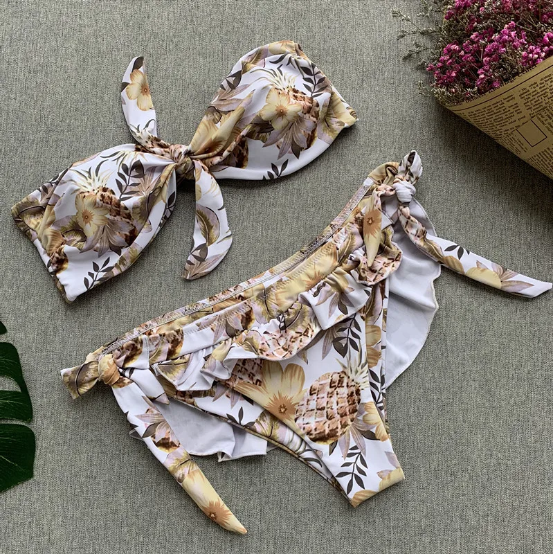 

Ruffle Bandeau Push Up Bikini Set Bowknot Swimsuit Women Knot Bikinis Women Ruffled Swimwear Ruched Bathing Suit Maillot De Bain