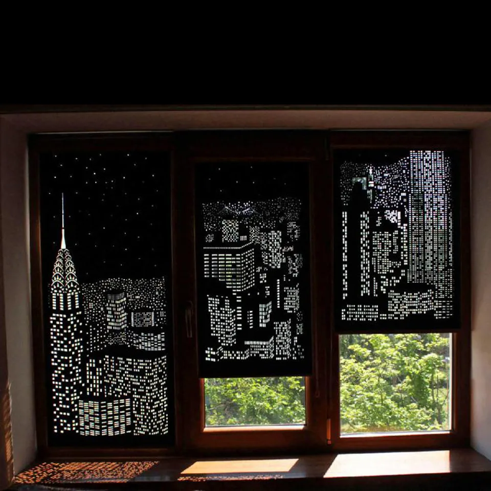 Modern Window Blinds Black City Night Light Designs Roller