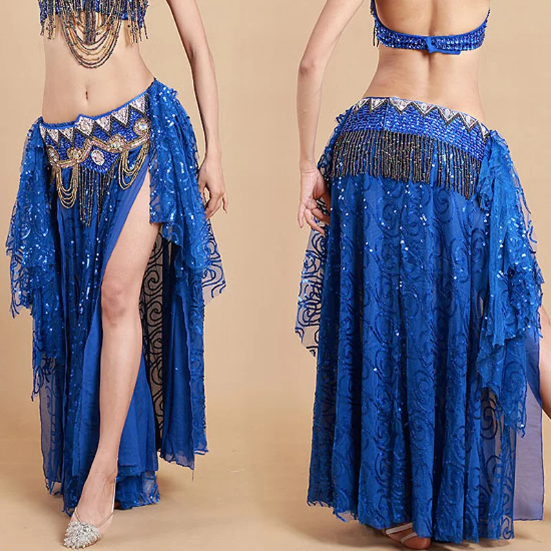 Vestidos 2016 New Arabic Sequins Chiffon Belly Dance Long Skirt Evening Dresses Women Bellydance 