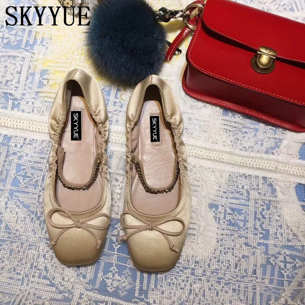 

SKYYUE Top Quality New Summer Brand Genuine Leather Women Ballet Flats Bowknot Ballerines Women Flats Shoes Women