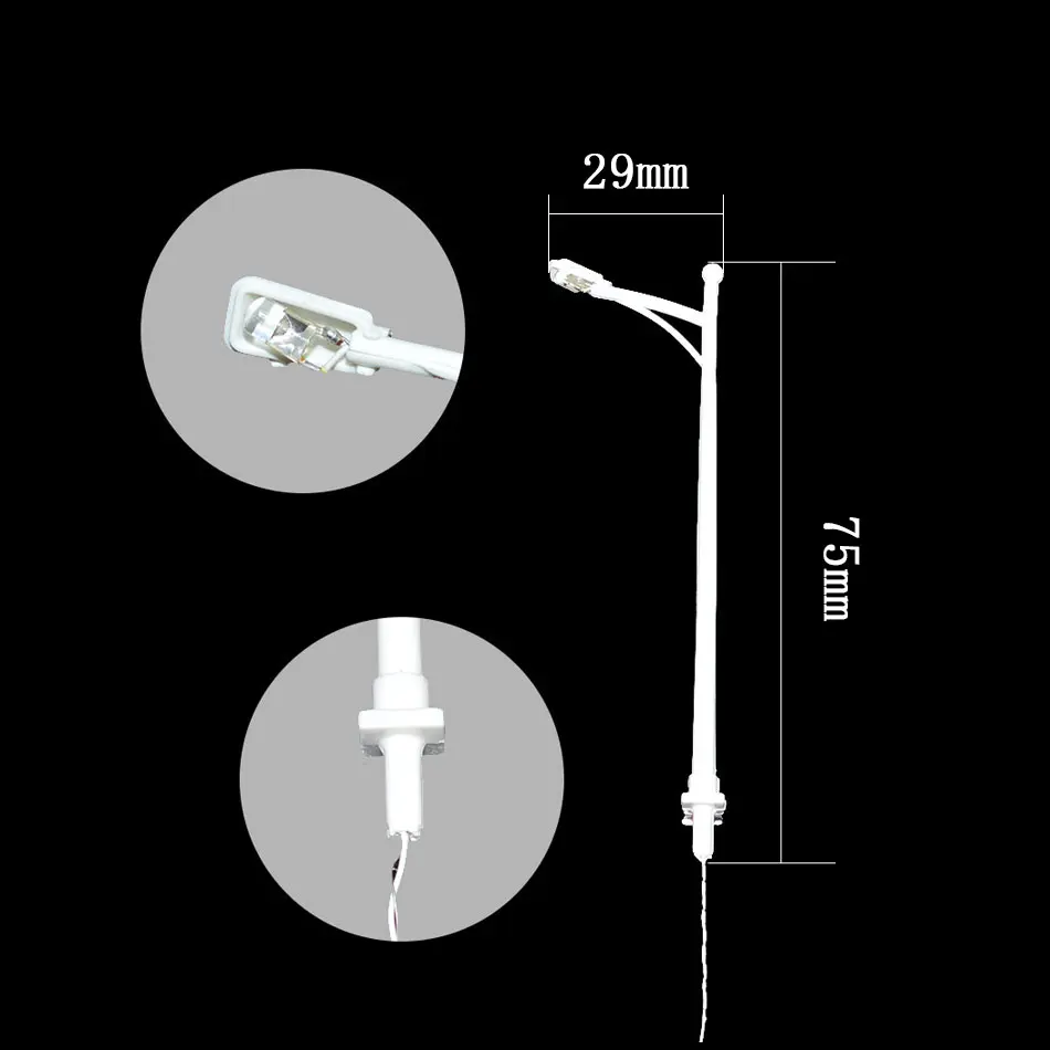 

50pcs Model Lights Plastic Model Street Lamp N Scale 1:150 Model Street Lights Lamppost with Wires and Bulbs