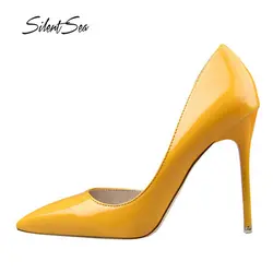 Silentsea острым рабочая обувь из искусственной кожи женские туфли-лодочки высокий каблук сплошной Цвет на высоком каблуке универсальные