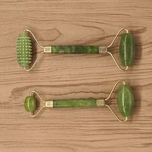 Массаж лица зеленый нефритовый ролик Двойные головки Нефритовый камень подтяжка лица руки шеи Расслабление тела лицо похудение красота здоровье уход