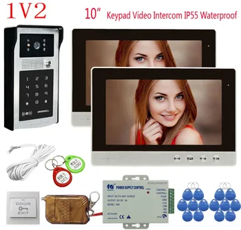 

Video Intercom Door Video Bell 2 Units 10" Color Monitor Rfid Keyboard Door Intercom With Camera Home Phone+Remote Control 1v2