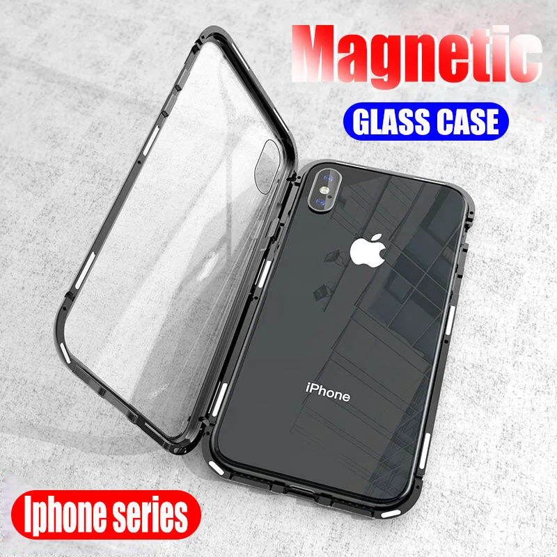 

360 Luxury Adsorption Magnetic Flip Case On The For IPhone 7 6 6s 8 Plus Shockrproof Cover For IPhone 8 7 6 6s Metal Glass Cases