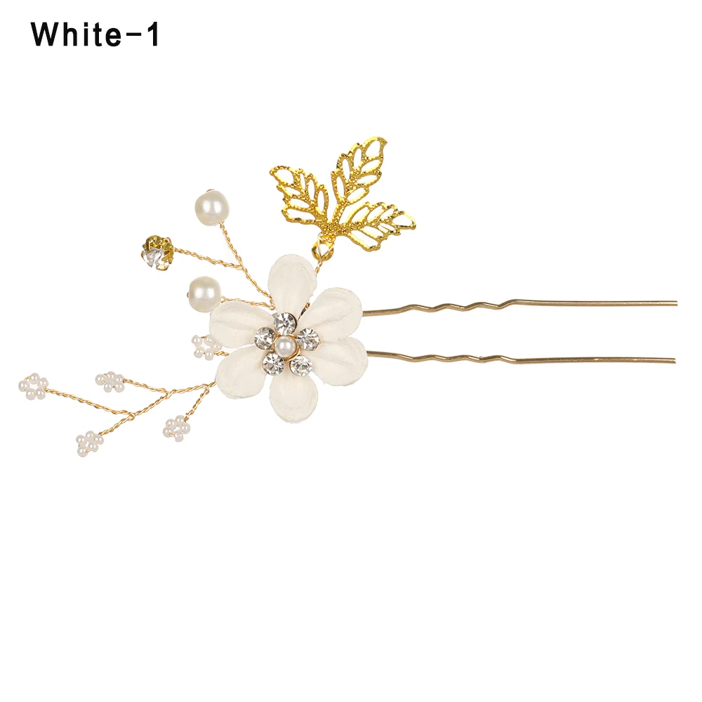 Luxury Blue Flower Hair Combs Headdress Prom Bridal Wedding Hair Accessories Gold Leaves Hair Jewelry Hair Pins - Окраска металла: white 1