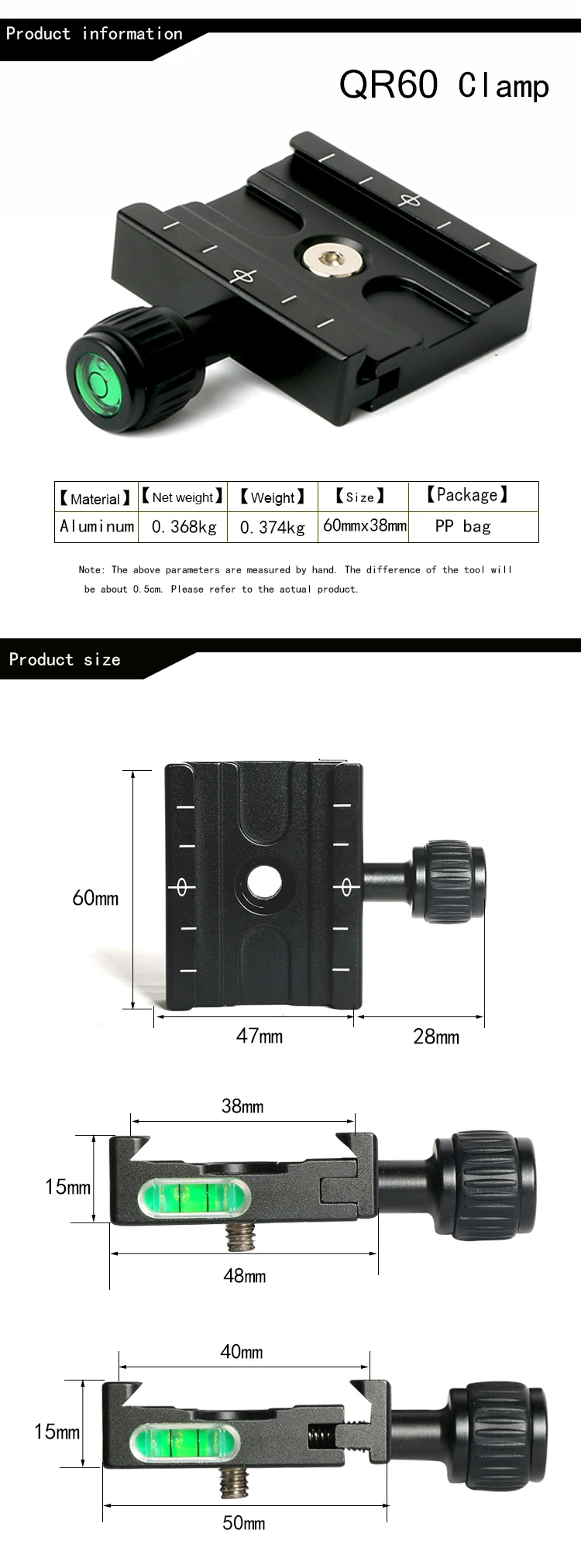 60 мм зажим + QR60 Quick Release Plate для совместимых Arca Swiss штатив с шаровой головкой