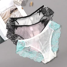 Очаровательные модные бесшовные кружевные сексуальные сетчатые трусики с низкой талией, соблазнительное нижнее белье для женщин, кружевные прозрачные трусики с вышивкой