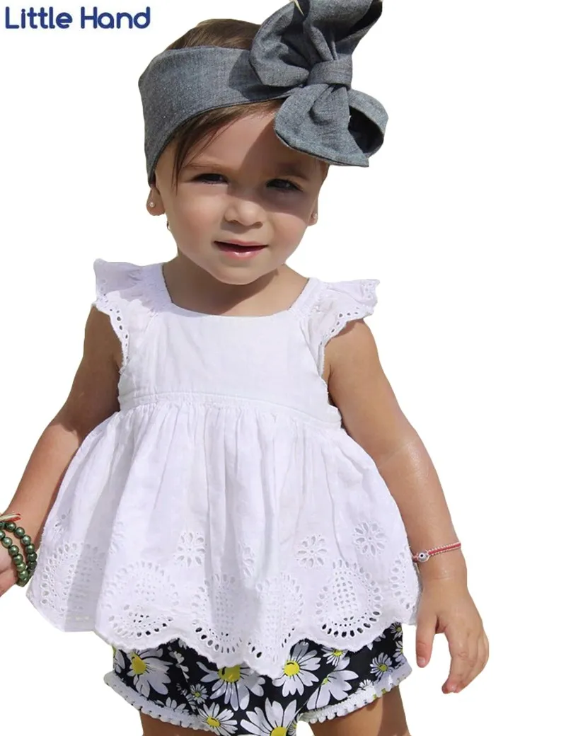 LITTLE HAND Baby Girls Shirt Lovely Ruffles Fly Sleeve Cotton T Shirt