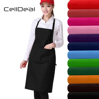

CellDeal Lady High-grade Kitchen Apron Solid Color Plain Cotton Chefs Cooking Pockets Adjustable
