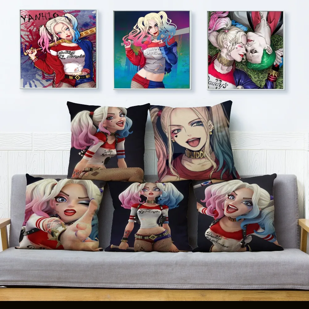

Suicide Squad Clown Harley Quinn Cushion Cover Beige Linen Pillowcase 45*45cm Throw Pillows Covers Home Decor Square Pillow Case