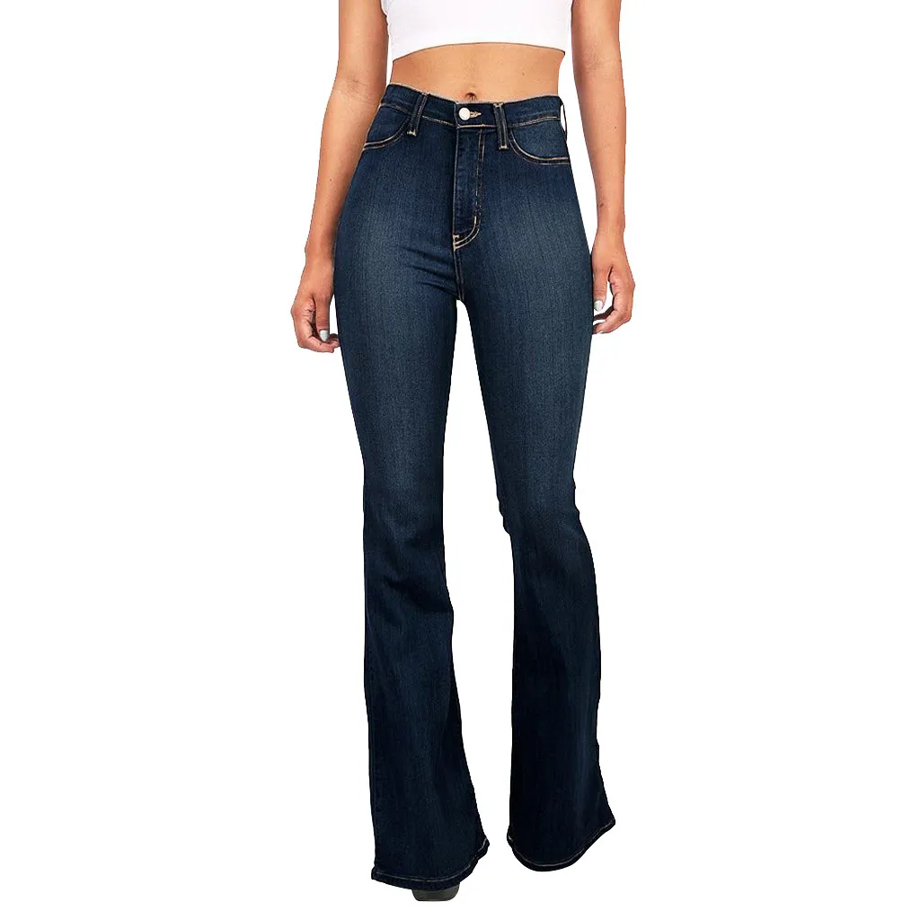 JAYCOSIN джинсы, новинка, женские джинсы с высокой талией и карманами, широкие брюки, расклешенные узкие брюки на пуговицах, штаны, джинсы, горячая распродажа, высокое качество, 9610 - Цвет: Dark Blue