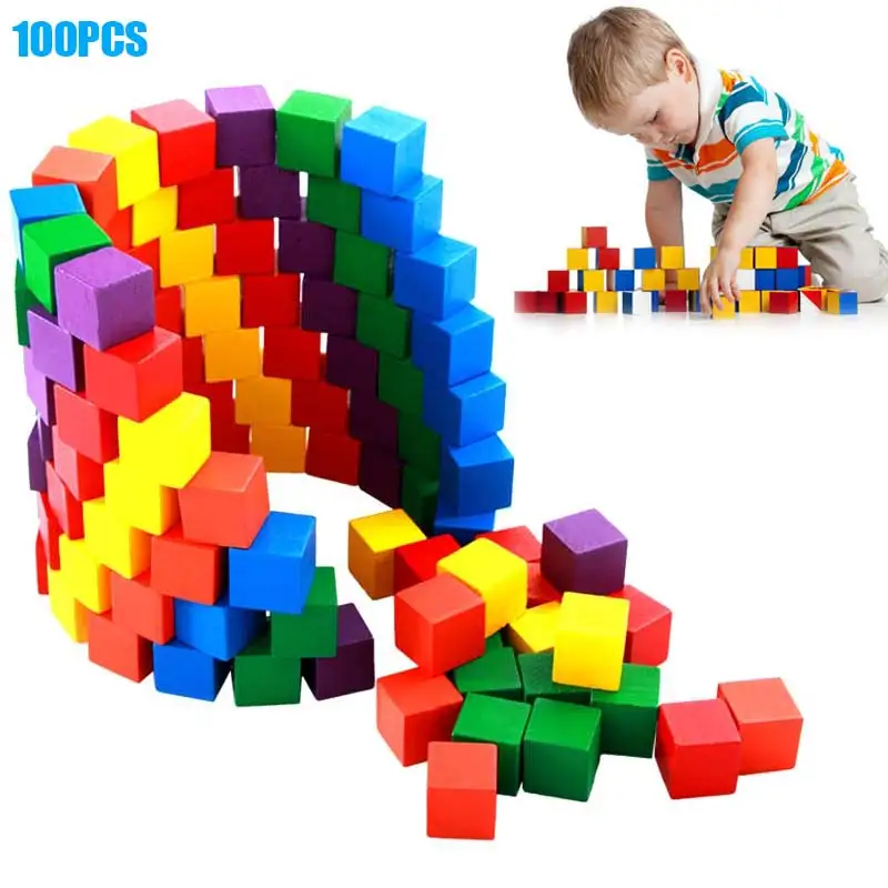 100 Pcs/Set Infant Building Blocks Cube Wooden Squeeze Stack Block Baby Kids Educational Toys Children Gifts M09 baby-building-blocks-wooden
