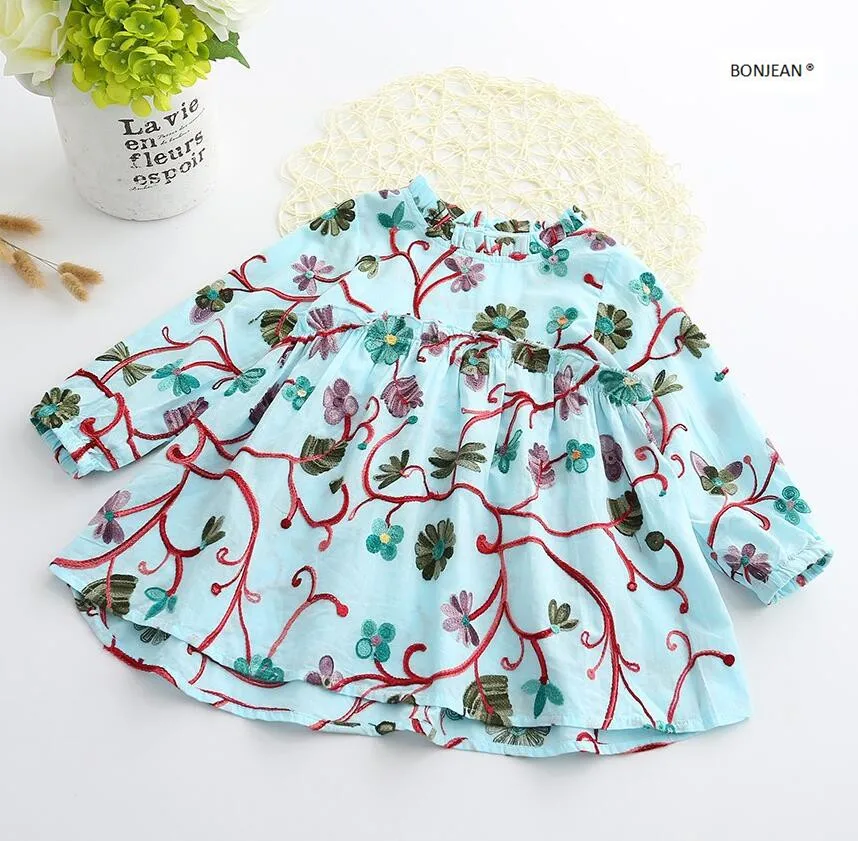 YR60944629 2017 Spring Girls Blouses Floral Embroidery Flower Fashion Full Sleeve Toddler Girl Top Girl Clothes