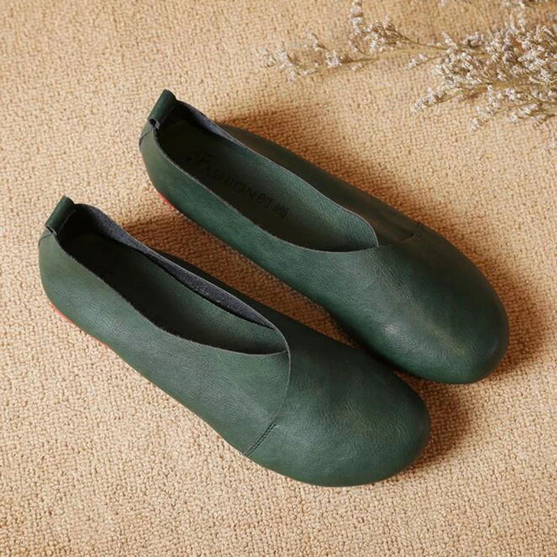 2017 Genuine Leather Flat Shoes Woman Hand sewn Leather Loafers Cowhide Flexible Spring Casual Shoes Women