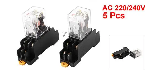 Socket Base AC 24V Coil Red Light DPDT 8 Pins Power Relay 5 Pcs