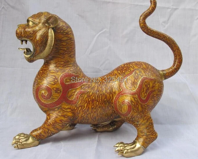 

Chinese Regius 100% Pure Bronze cloisonne Enamel palace Lucky Tiger Statue
