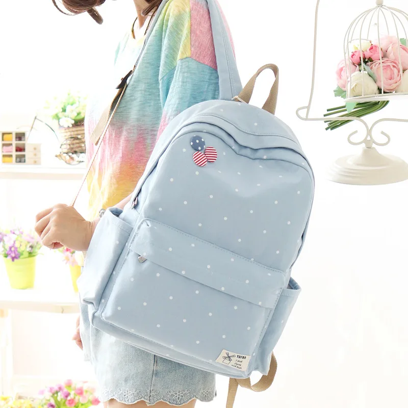 Новинка, повседневный женский холщовый рюкзак в горошек, Женская Студенческая школьная сумка для девочек, дорожная сумка на плечо, Mochila - Цвет: Light Blue Dot
