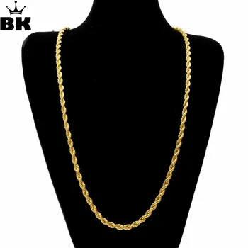 

Hip Hop Iron Rope Chain Gold Silver Color 6mm*30inch/ 1cm*30inch Twisted Braided Chain Necklace For Men