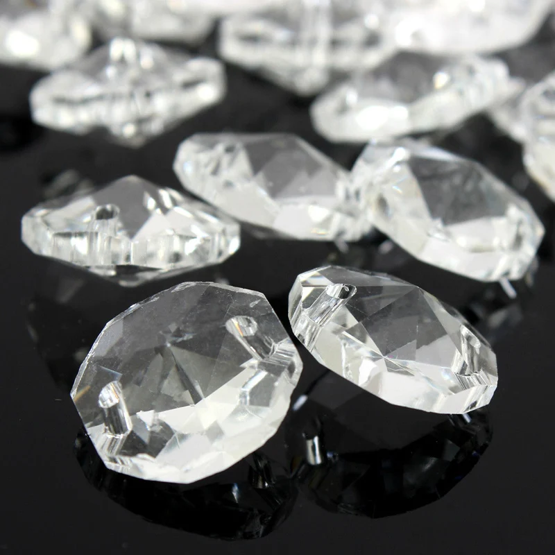 50pcs/set 14mm Crystal Beads Clear Octagonal Beads Pendant Decoration  Luster Crystal Glass Prisms Chandelier Crystal Parts