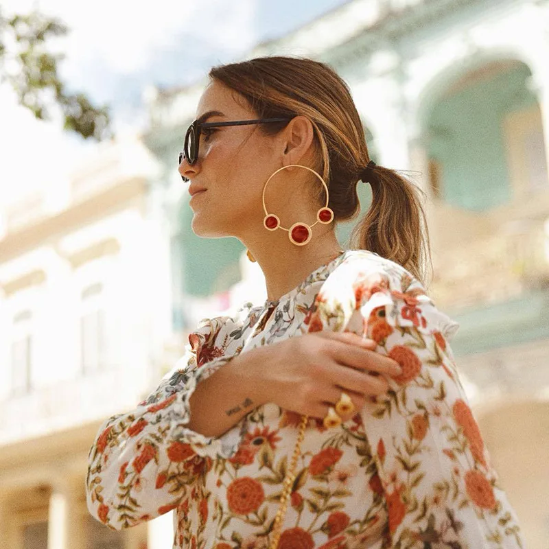 

2019 New Bohemian Style Big Metal Circle Dangle Earrings For Women Fashion Jewelry Summer Statement Earrings Accessories