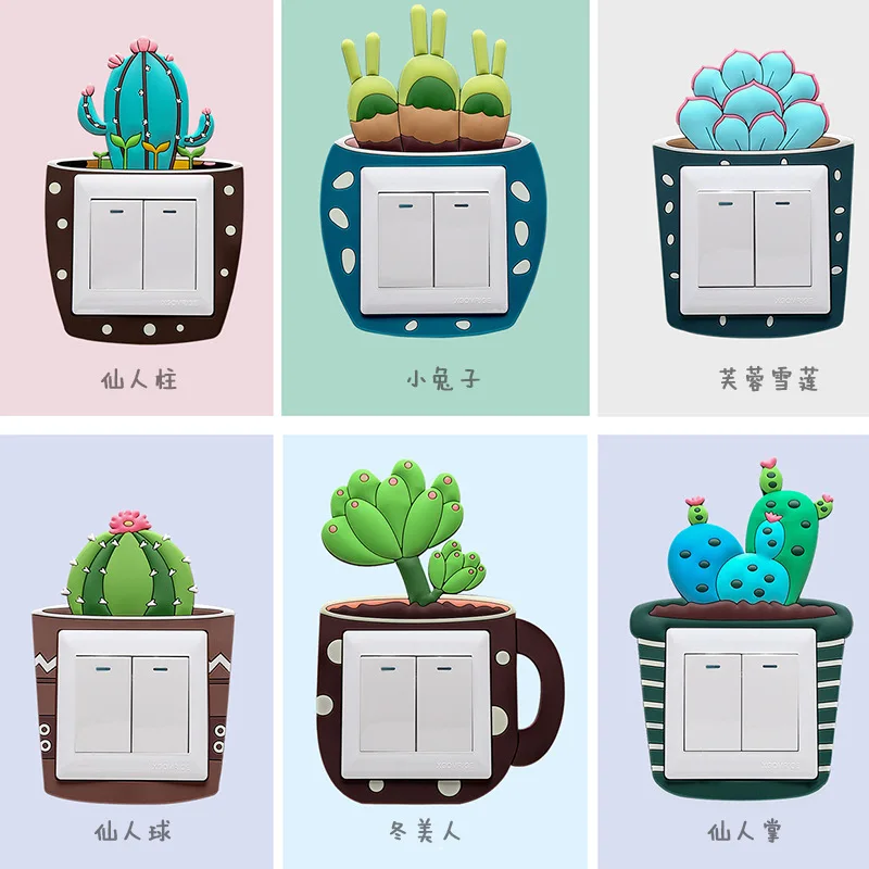 

Cartoon 3D Cactus Fluorescent Wall Light On-off Switch Stickers Remoable Wall Sticker For Kids Baby Nursery Home Decal Decor