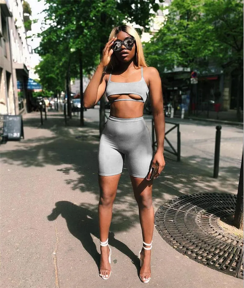 

Sportwear Women Two Piece Set Summer 2019 Crop Top and Biker Shorts Track Suit Fitness Gym Club Outfits 2 Piece Matching Sets