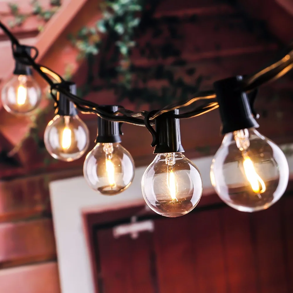 

25Ft G40 Globe String Lights with Clear LED Bulbs, Energy Saving Backyard Patio Lights for Bistro Pergola Tents Market