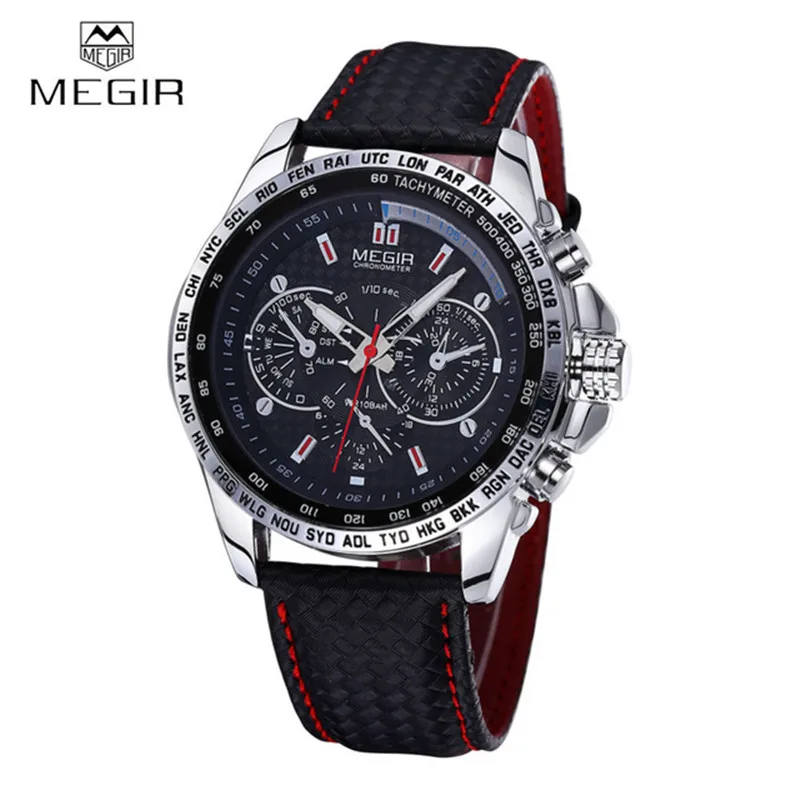 MEGIR Sports Quartz Mens Watches Luxury Quartz watch Clock Leather Strap Male Wristwatch Relogio Masculino