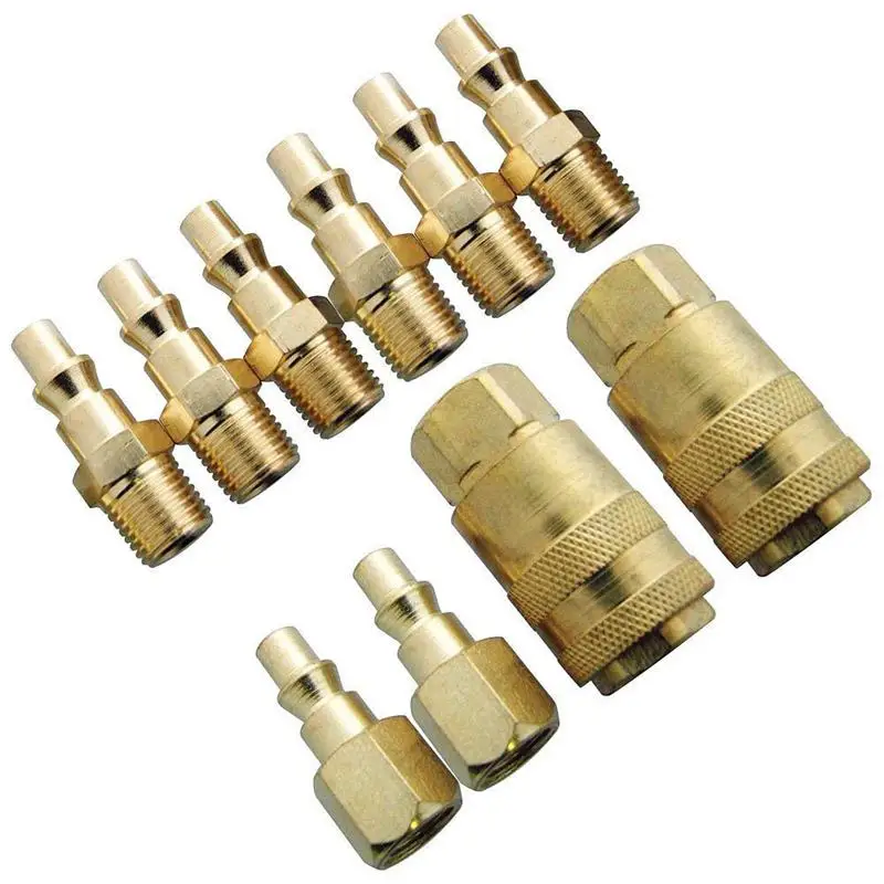 10 PCs USA Style Brass Quick Realease Air Line Coupler Connector Set For Compressor Tools