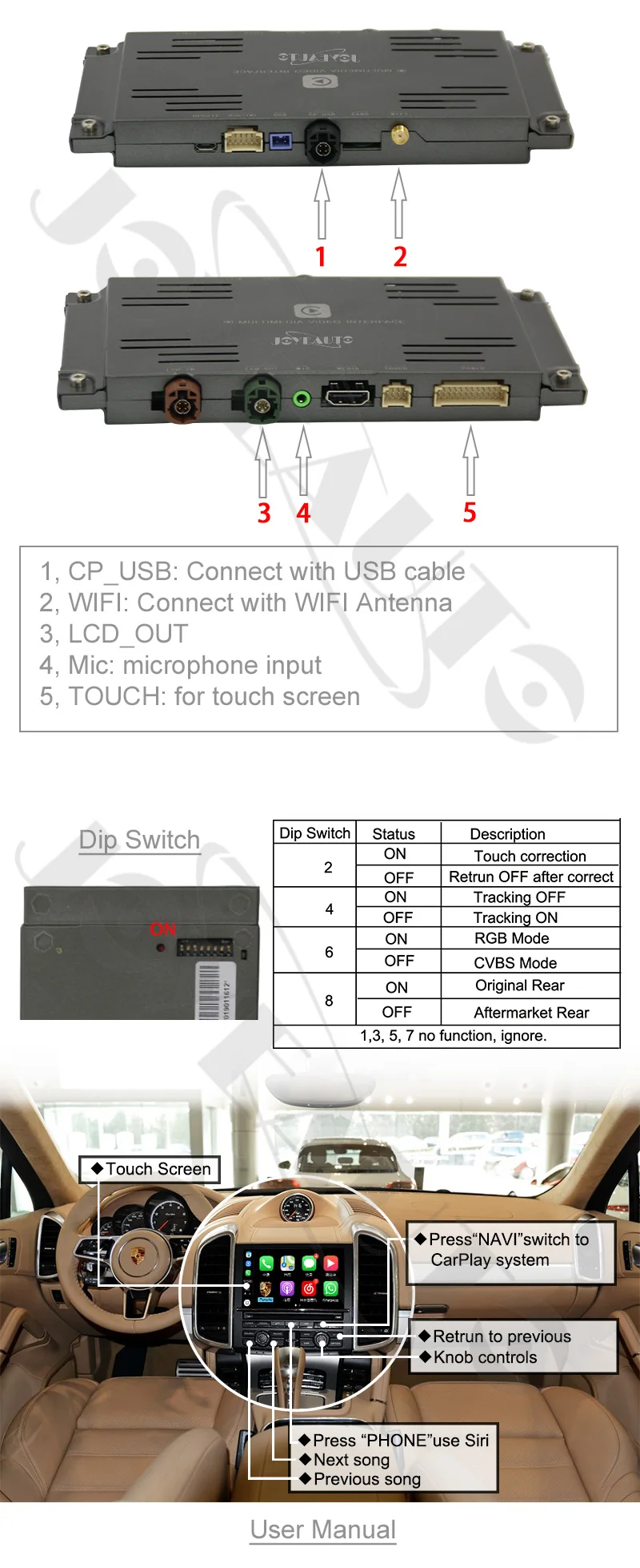 Joyeauto Wifi беспроводной Carplay для Porsche PCM3.1/PCM4.0 Android Авто/зеркало iOS зеркалирование 2010- Cayenne/boxxter/911/Macan