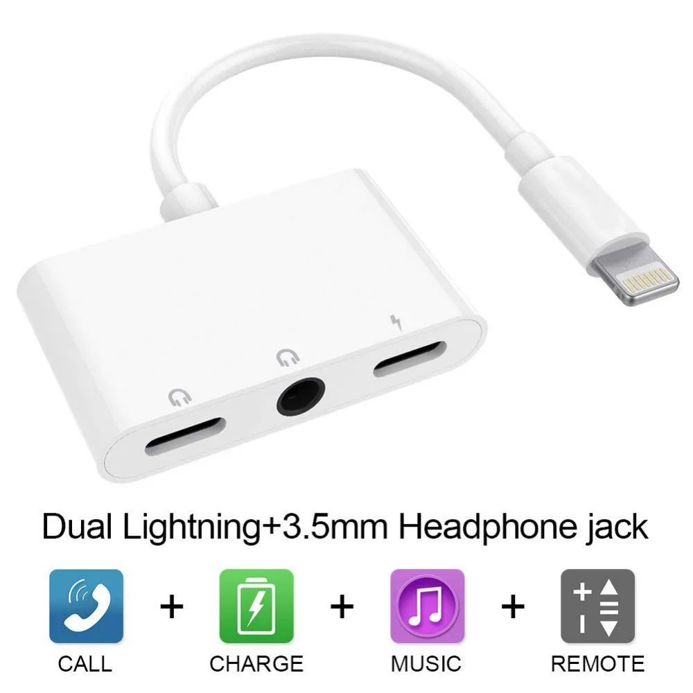 3 in 1 Headphone Splitter Dual for Lightning with 3 5mm Headphone Jack Audio Adapter Fast Charge Splitter for iPhone X 8 7 Plus