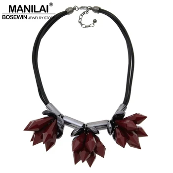 

MANILAI Bohemia Design Acrylic Flower Pendants Necklaces For Women Fashion Jewelry Vintage Choker Statement Necklace Bijoux