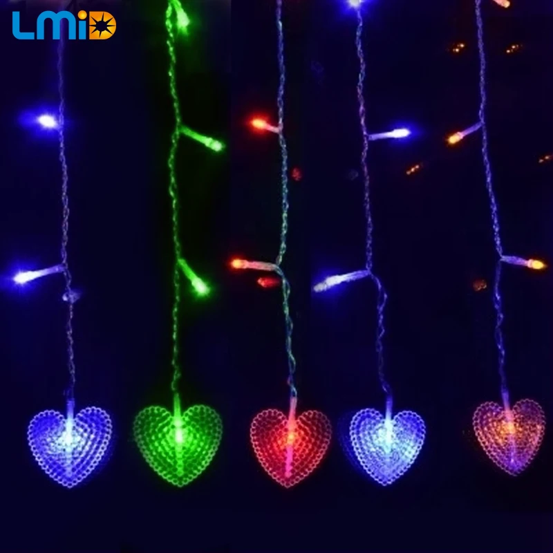 

LMID 4*0.6M New Year Christmas Curtain Lights Heart Shape LED String Light For Wedding Decoration Outdoor Christmas LED String