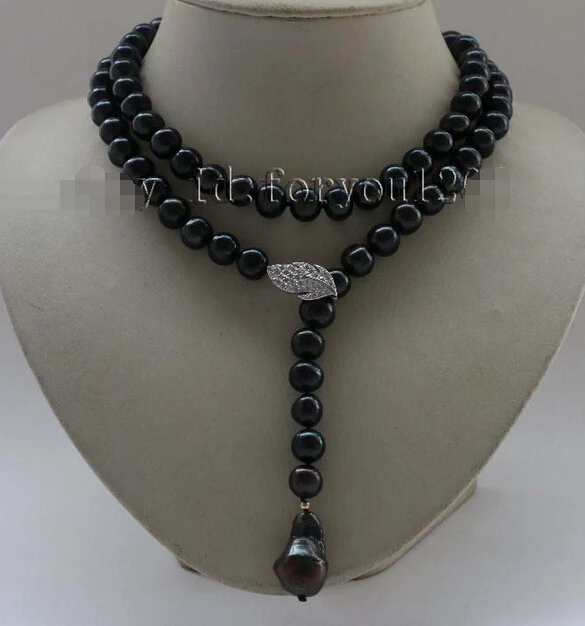 

32" Natural 11mm Black Round Pearl Necklace Reborn pearl pendant 925sc #f2386!^^^@^Noble style Natural Fine jewe SHIPPING (C0309