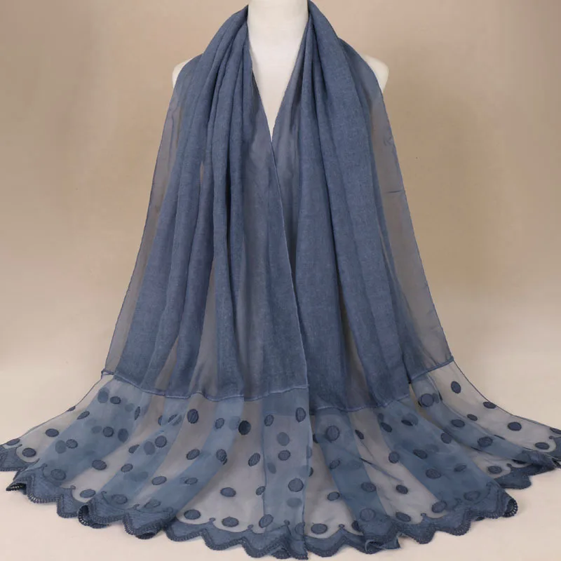 

Exit Popular Split Joint Women Silk Head Scarf Circle Point Monochrome Long Lace Grace Muslim Hijab