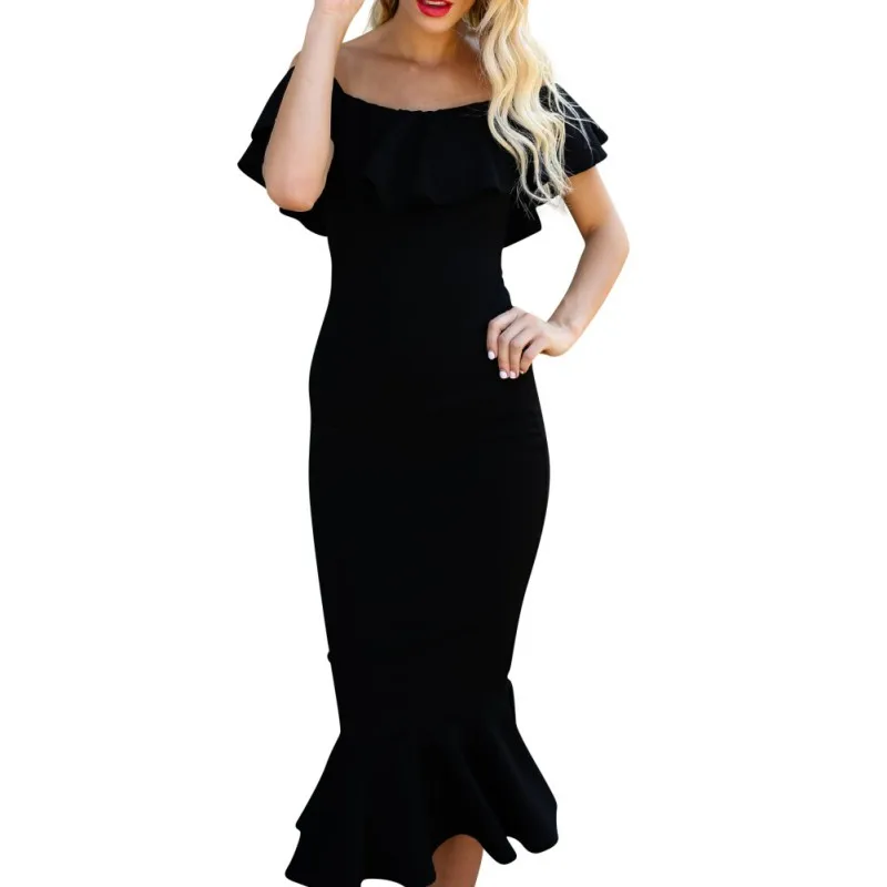 Sexy Solid Color One-Shoulder Slim Dress Sexy Solid Color One-Shoulder Slim Dress