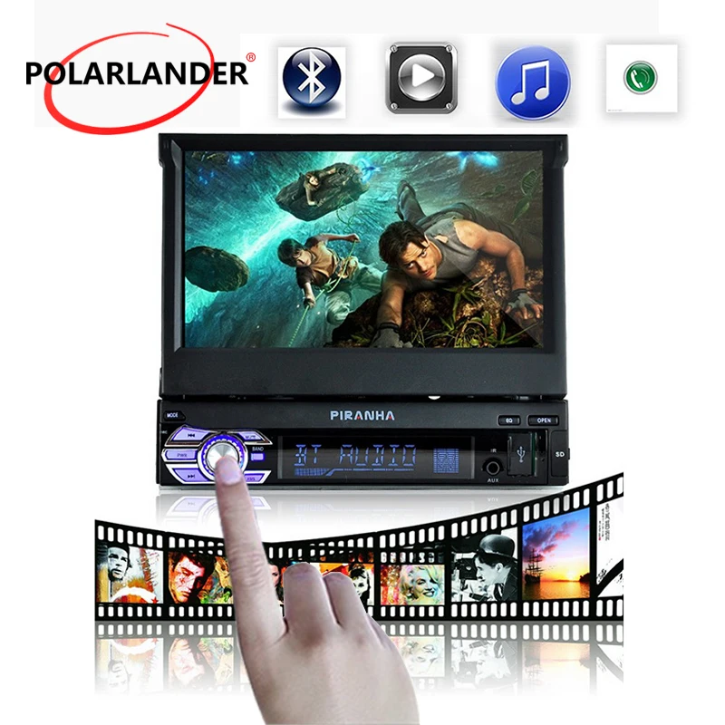 12V Car Stereo Bluetooth FM car Radio MP5 Audio Player USB/TF/SD 1 DIN 7 inch Retractable Touch Screen Monitor Rear View Camera