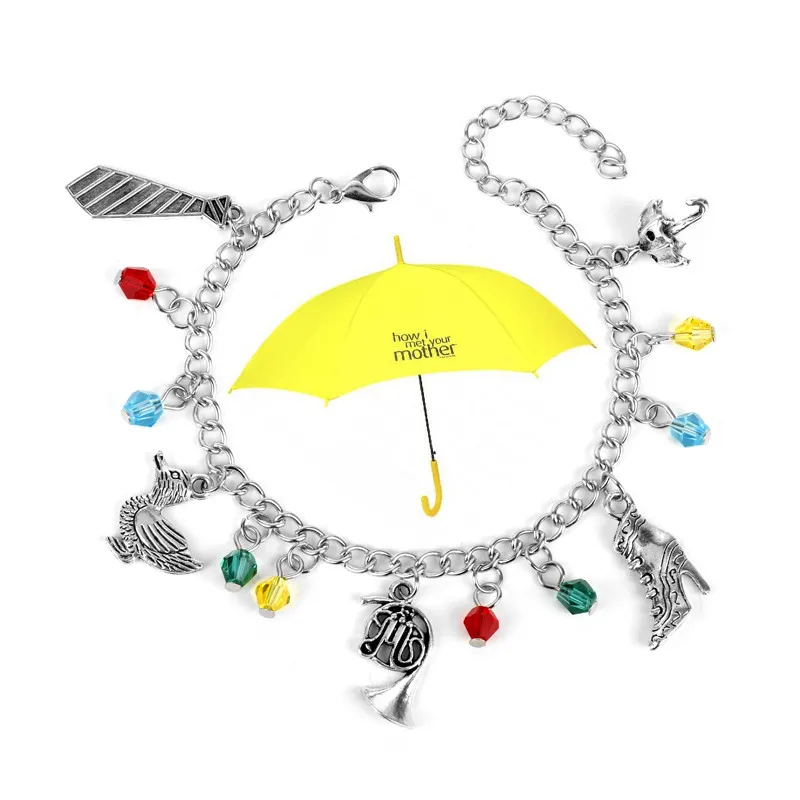 

HIMYM How I Met Your Mother Bracelets Yellow Umbrella Mother Blue French Horn Pendants Bangles Wristbands
