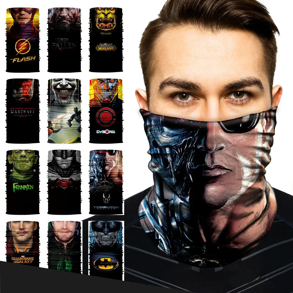 3D бесшовная бандана Marvel шарфы Бэтмен маска для лица Мстители Warcraft повязка на шею труба Буффе наружная Балаклава на Хэллоуин