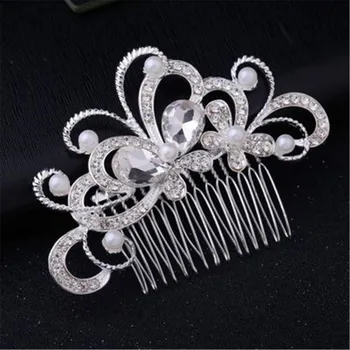 

New Fashion Delicate Bride Wedding Crystal Pearl Butterfly Hair Clip Comb Pin Hair Accessories For Women Girls Silver