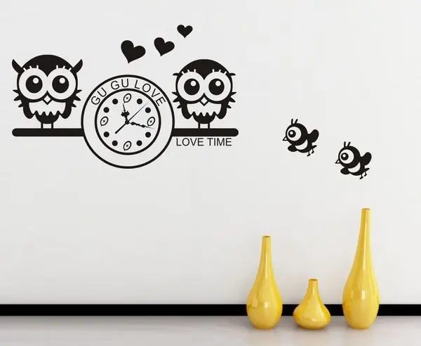 free shipping owls clocks wall art sticker kids cute stickers birds